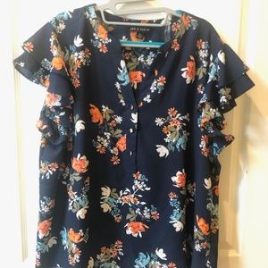 Zac & Rachel navy floral print flutter sleeve top